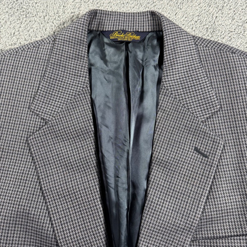 Vintage Brooks Brothers Houndstooth Blazer Sport Coat Jacket‎ Gray 44L USA Made
